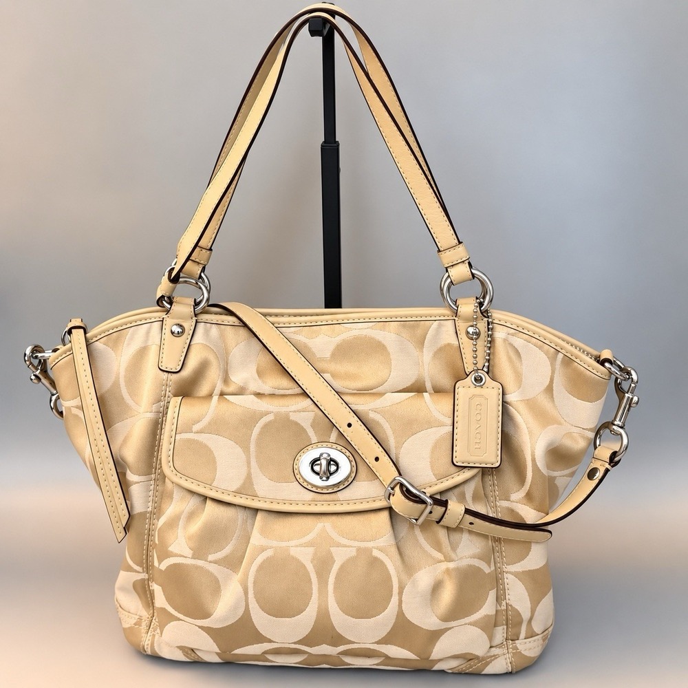 Y2K Coach Leah 13139 Optic Gold Signature Jacquard Canvas Crossbody Shoulder Bag